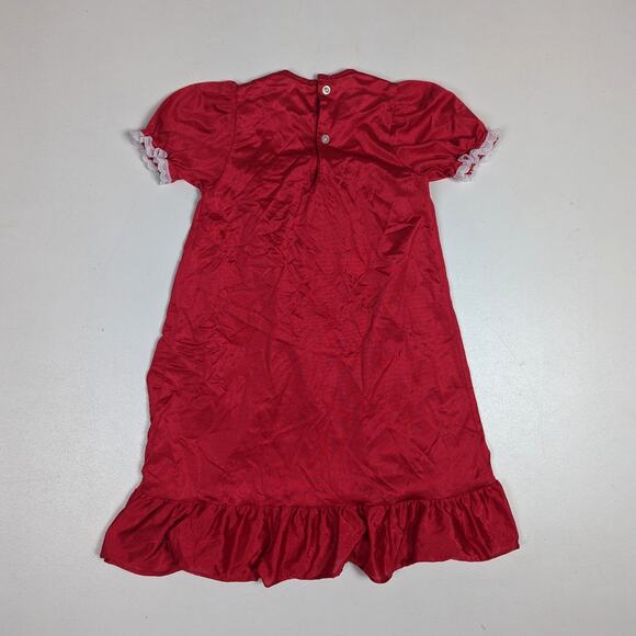 Vintage Laura Dare Nightgown Red Girls Sz 2T Christmas Satin Classic Pajamas - Picture 3 of 3